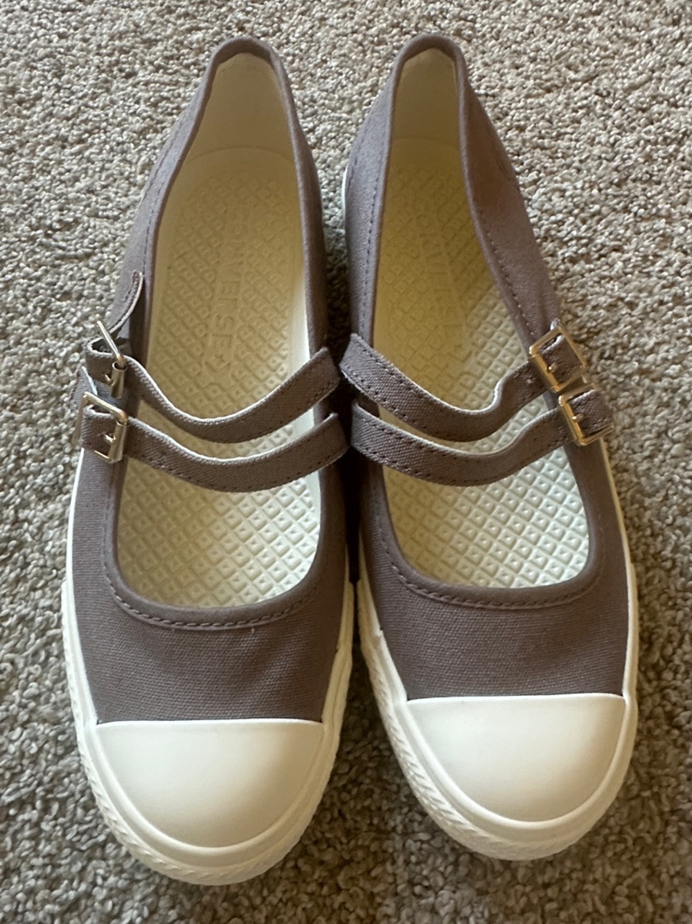Converse Brown Canvas Dual-Strap Mary Jane Flats with White Toe Cap